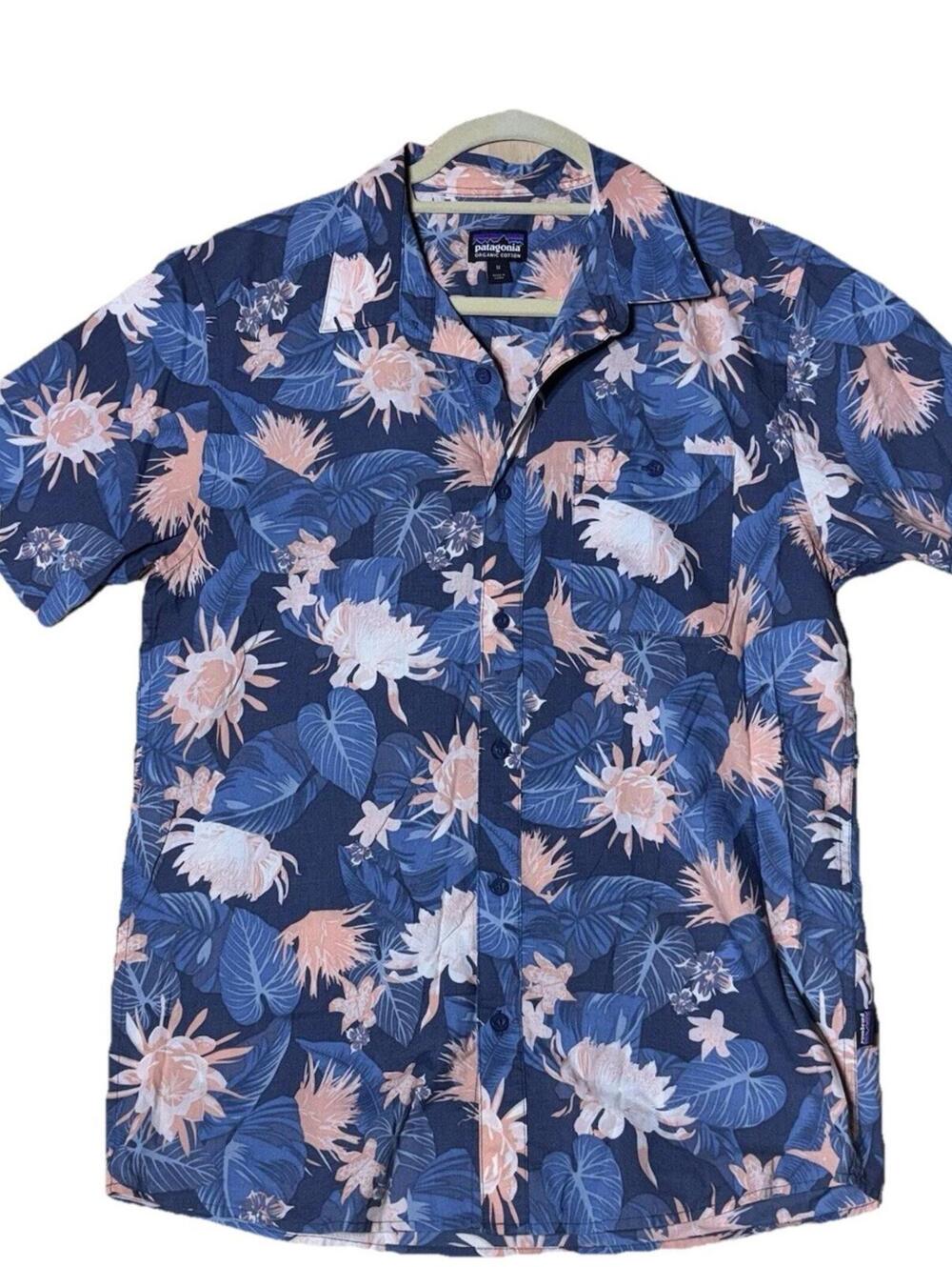 Patagonia Organic Cotton Hawaiian Shirt Mens Medium Floral Tropical Aloha EUC